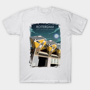 Rotterdam The Netherlands Vintage Minimal Retro Travel Poster at Night T-Shirt